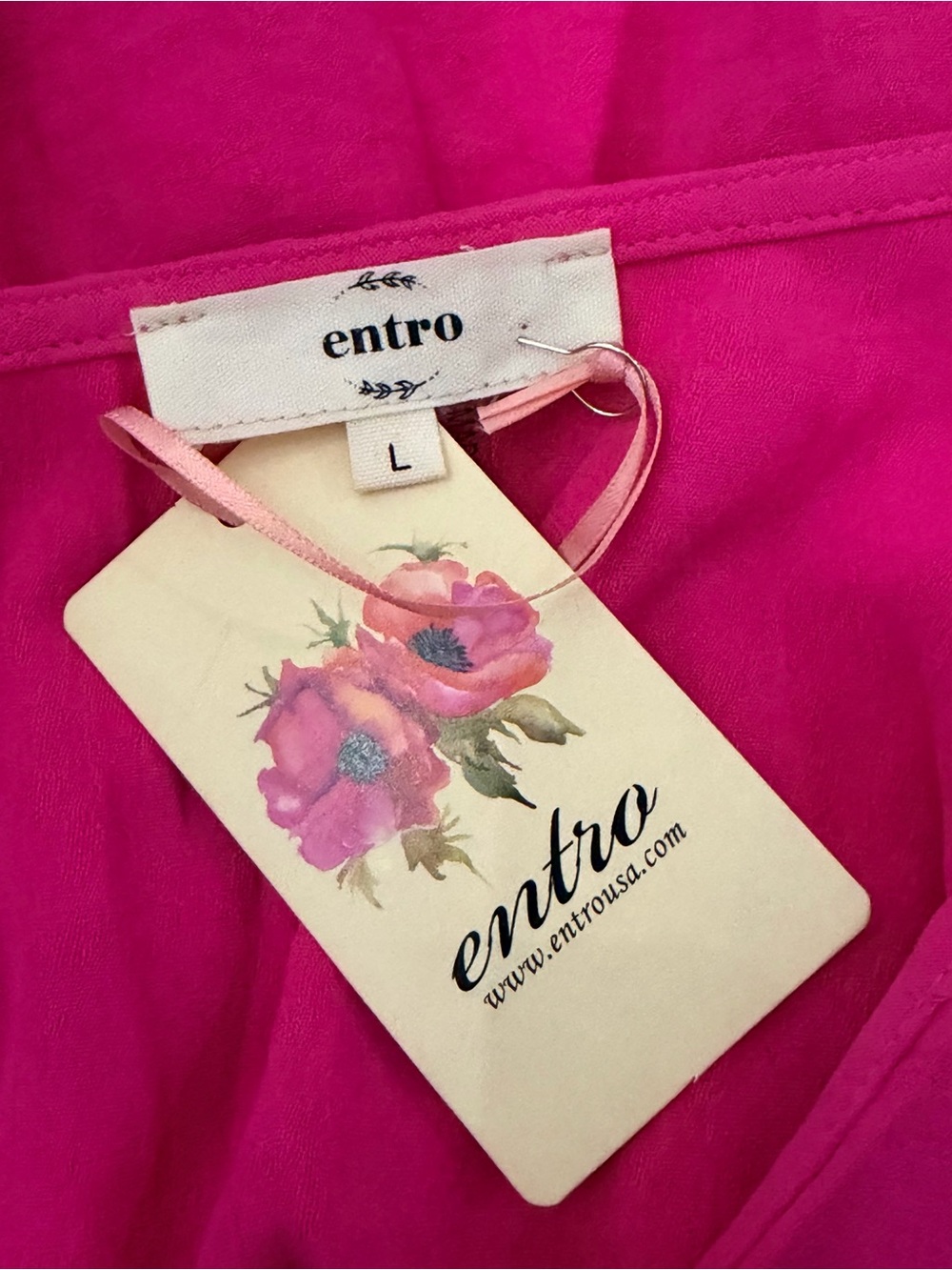 NWT Entro Pink Textured Ruffle Puff Sleeve Peplum Blouse L - Picture 4 of 9